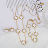 Gold Plated Lucky Stainless Steel Five Leaf Flower 3PCS Jewelry Set Bracelet Necklace Earrings for Women Party Jewelry Clover - Image 3