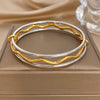 Minimalist Two Tone Multi Layer Bangle Stainless Steel Gold Color Wrist Band Hammered Open Cuff Bracelet For Women Jewelry - Image 6