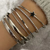 6Pcs/Set Silver Color Star Charm Stackable Bangle Bracelet Set for Women Boho Multi-layer Open Cuff Bracelet Jewelry Accessories - Image 1