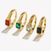 Thin Ring Band Texture Engraved Small Square Cubic Zirconia Stone Ring Black White Green Red Gemstone Ring - Image 2