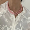 4 6 8mm Pink Color Round Stone Beaded Necklace for Women Handmade Silver Plated Chain Strand Chokers - Image 2