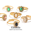 Oval Floral Shape Cubic Zirconia Green Black Clear Stone Rings For Party Adjustable Stainless Steel Rings For Women - Image 1
