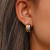 Minimalist Double Layer C-shaped Hoop Stainless Steel Post Earrings for Women Gold Plated Two-tone Circle Piercing Earring - Image 3