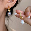 French Elegant Gold Color Bean Spliced Flat Imitation Pearl Earrings for Korean Jewelry Party Women's Sweet Accessories - Image 5