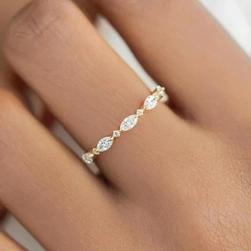 Simple Stylish Female Finger-ring with Marquise Round Cubic Zirconia Women Rings Versatile Jewelry Bulk - Image 1
