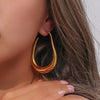 Hollow Pear-Shaped Stainless Steel Hoop Earrings in Silver-Tone or Gold-Tone - Image 2