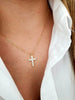 Zircon Inlaid Cross Necklace Pendant Jewelry for Women Gold Color Long Clavicle Chain Necklaces - Image 2