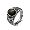Vintage Black Onyx Silver Rings Retro Silver Oval Black Rings Tiger Eye's Jewelry Tail Rings For Men - Image 9
