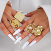 4Pcs/Set Gold Color Imitation Pearl Flower Chunky Rings Set For Women Exaggerated Metal Hollow Geometric Ring Jewelry - Image 8