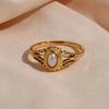 Textured Hollow Ring with Pearl in Gold-Tone Stainless Steel - Image 1