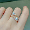 Temperament Double Imitation Pearl Open Ring Twist Gold Color Band Women's Accessories Wedding Jewelry - Image 4