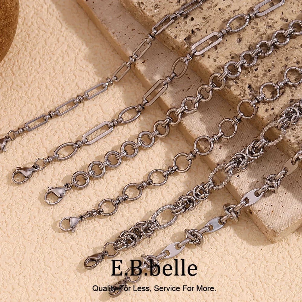 Silver Color Paper Clip Splicing Rough Round Chain Bowtie Rhombus Geometric Minimalist Love Bracelet - Image 1