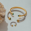 Minimalist Stone Green Peacock Stainless Steel Ribbed Bracelet Stackable Ring Women's Accessories Party Gift - Image 5