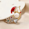 Alloy Snowman Brooch Pin with Pearl Details and Red Hat - Image 6