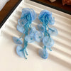 Glass Chiffon Flowers Tassel Dangle Earrings for Women Sweet Exaggerated Design Earring Vacation Style Jewelry Travel K - Image 5