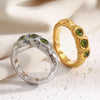 La. Muses Three Green Zircon Stainless Steel Women's Ring Pvd Gold Plated Daily Jewelry Accessories Gift - Image 3