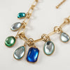 Multi Color Blue And Green Crystal Jewelry Set Gold Tone Link Necklace And Tiered Drop Earrings Statement Jewelry For Womens - Image 6