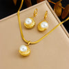 316L Stainless Steel Golden Flower Heart Moon Pearl Necklace Earrings Set For Women Girl Jewelry Suit - Image 18