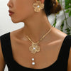 2pcs Set Personality Gold Color Stereo Flower Inlay Pearl Necklace Earrings Set for Women Wedding Paty Charm Jewelry Gift - Image 2