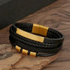 Multi Layers PU Leather Mens Magnut Closure Bracelet Waved Leather Gold Color Metal Tube Charm Mens Jewelry Hiphop - Image 1
