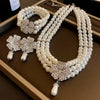 Flower Party Necklaces Women French Imitation Pearl Multi-layer Necklaces Bracelet Earrings Rhinestone Jewelry Sets K - Image 5
