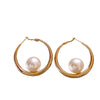 High End Gold Color Metal Circle Pearl Hoop Earrings Temperament Ear Jewelry Gothic Earrings for Women's Accessories - Image 6