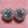 Round Halo Cubic Zirconia Stud Earrings in Silver-Tone or Gold-Tone - Image 5