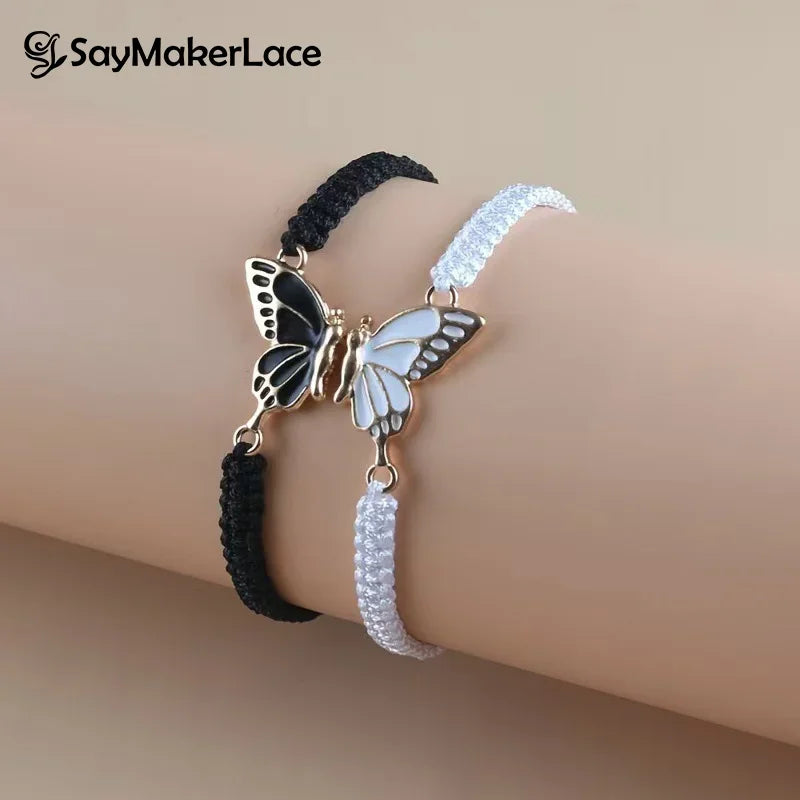 2Pcs Simple Butterfly Hand Woven Couple Bracelet For Women Men Butterfly Bangle Versatile Woven Wristband Gifts - Image 1