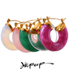Colorful Resin Stainless Steel Round Y2K Hoop Earrings Daily Wear Ear Charm Jewelry Gift - Image 1