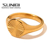 Stainless Steel Rings for Women Gold Color Do Not Fade Wave Rays Texture Signet Dainty Ladies Ring Jewelry - Image 1