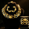 Indian Color Necklace Earrings Bracelet Ring Set Elegant Hollowed-out Gold Bead Bridal Wedding Jewelry Sets Party Gift - Image 1