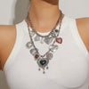 Punk Metal Heart Pendant Necklaces for Women Vintage Double Layered Choker Chain Necklaces Party Jewelry Gifts - Image 2