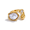 Size 8 Stylish Unique Simulated Pearls Zirconia Finger Ring Gold Platinum Plated Stainless Steel Geometry Retro Jewelry - Image 7