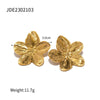 Vintage Gold Stainless Steel Flower Metal Earrings Rings Set Floral Modern Women Gift - Image 6