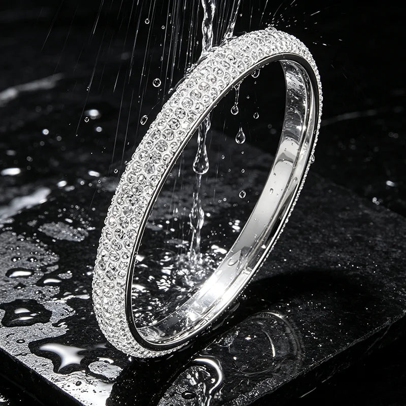 Geometric Zircon Cuff Bracelet For Women Golden Plated Open Bangle Party Wedding Jewelry Gifts - Image 1