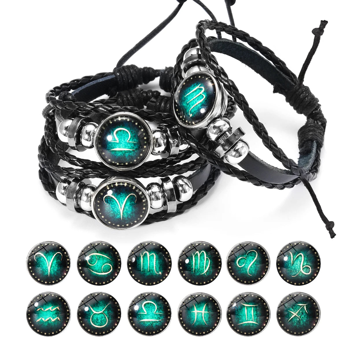 12 Constellation Zodiac Sign Charm Luminous Bracelets Men Women Vintage Multilayer Wrap Leather Bracelet Bangle Birthday Gift - Image 1