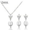 Classic Leaf Marquis Zircon Oval Pearl Drop Earring&Necklaces for Women Elegant Charm Bridal Wedding Jewelry Sets - Image 7