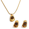 Tiger Stone Imitation Pearls Geometric Pendant Necklace Earrings Set for Women Jewelry - Image 9