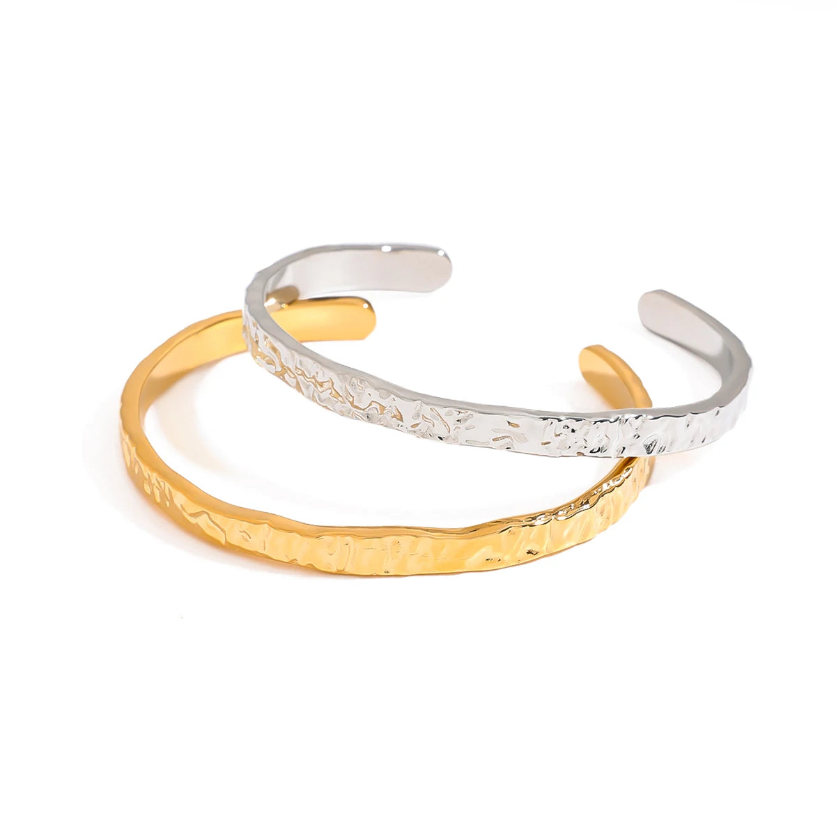 Textured Stainless Steel Open Cuff Bangle in Gold-Tone or Silver-Tone - Image 1