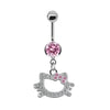 1Pc Sweet Butterfly Crown Heart Drop Belly Button Rings, Pink White Crystal Stone Dangle Navel Button Piercing Jewelry for Women - Image 3