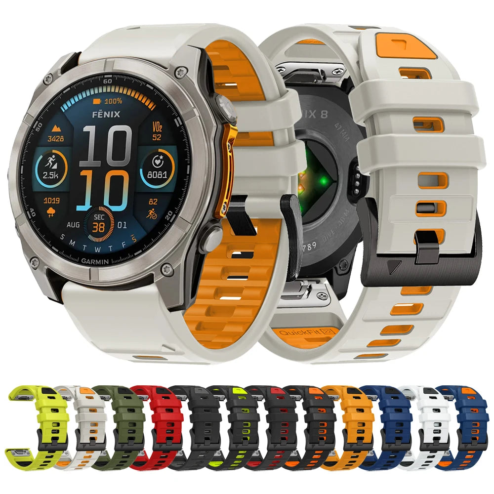 QuickFit 26mm 22mm Fenix8 Band For Garmin Fenix E 8 7 7X 6 6X 5 5X/Epix Pro 47mm 51mm/Enduro 3 Two-Tone Silicone Strap Bracelet - Image 1