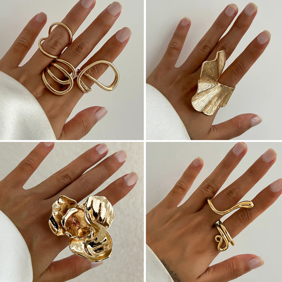 Ingemark 6 Styles Unique Large Petal Flower Twisted Wave Rings for Women Vintage Geometric Adjustable Ring Jewelry Steampunk Men - Image 1