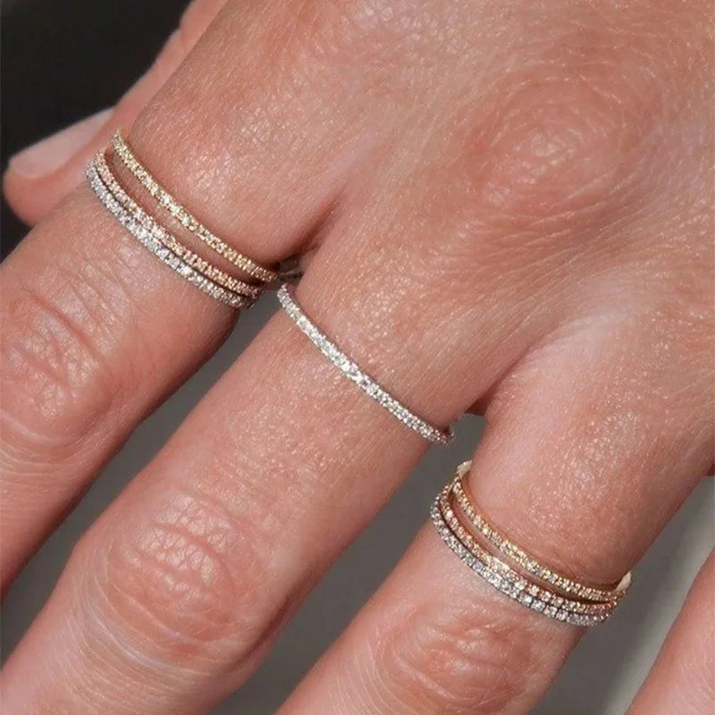 Delicate Micro Pave Zircon Rings For Women Chic Crystal Daily Dating Women's Stackable Tiny Ring Jewelry - Image 1