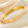 Enamel Dropped Glaze Flower Texture Closed End Bracelet For Women Retro Gold Copper Metal Bracelet Party Jewelry Gifts - Image 5
