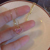 3pcs Y2k Heart-shaped Zircon Pink Crystal Pendant Earrings Necklaces Set for Women Heart Elegant Party - Image 6