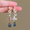 Purple Zircon Flower Stud Earrings for Women Elegant Crystal Leaf Tassel Dangle Earrings Jewelry Gifts - Image 10