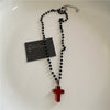 Punk Gothic Red Glass Cross Heart Pendant Pearl Necklace For Women Men Hip Hop Y2K 90s Short Choker Charms Jewelry Accessories - Image 8