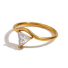 Wave Drop Round Zircon Ring Minimalist 316L Stainless Steel Women's Rings Gold Plated Accessories - Image 6