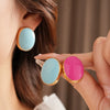 Pink Blue Oil-dropping Round Oval Stud Earrings Unique Design Bean Beads Ear Studs Earrings Temperament Ear Accessories - Image 1