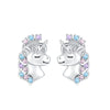 Silver Cat panda koala deer unicorn elephant Zircon Earrings for Women Jewelry Wedding Birthday Gift - Image 7